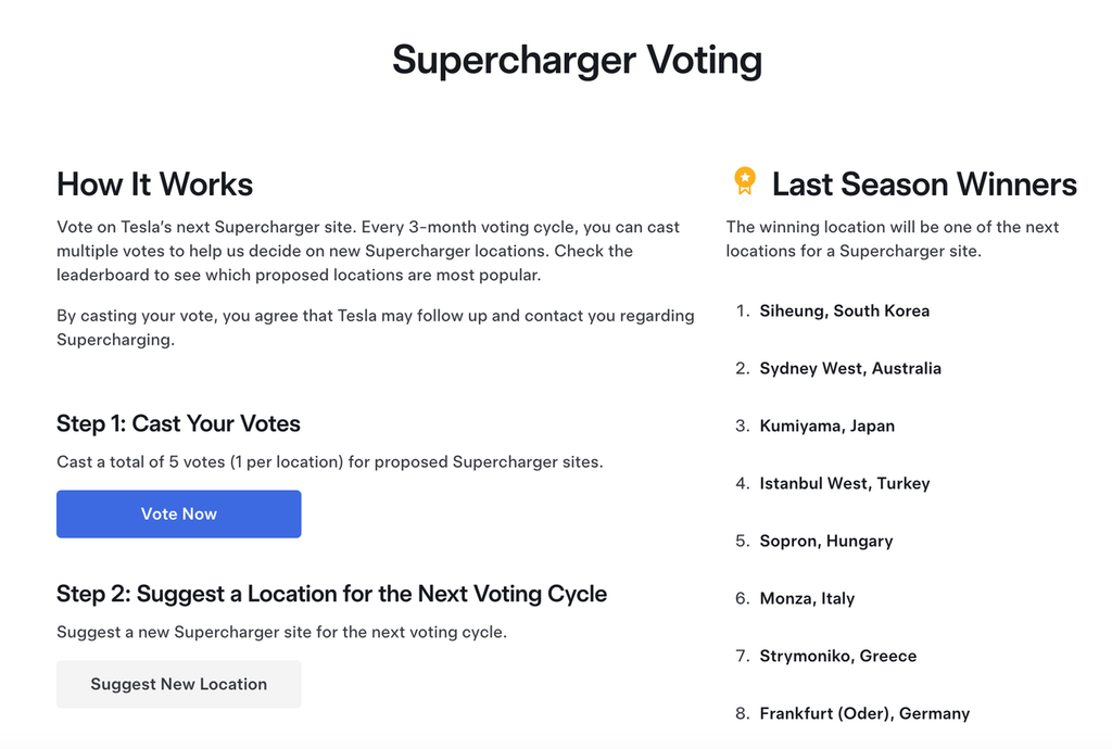 Tesla Supercharger Voting: Q2 2025 Winners & Q3 Voting Now Open