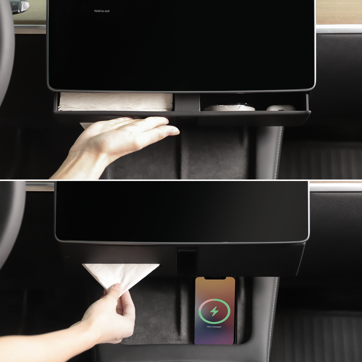 TPARTS Hidden Magnetic (Under Screen) Storage Box for Tesla Model 3 & Model Y
