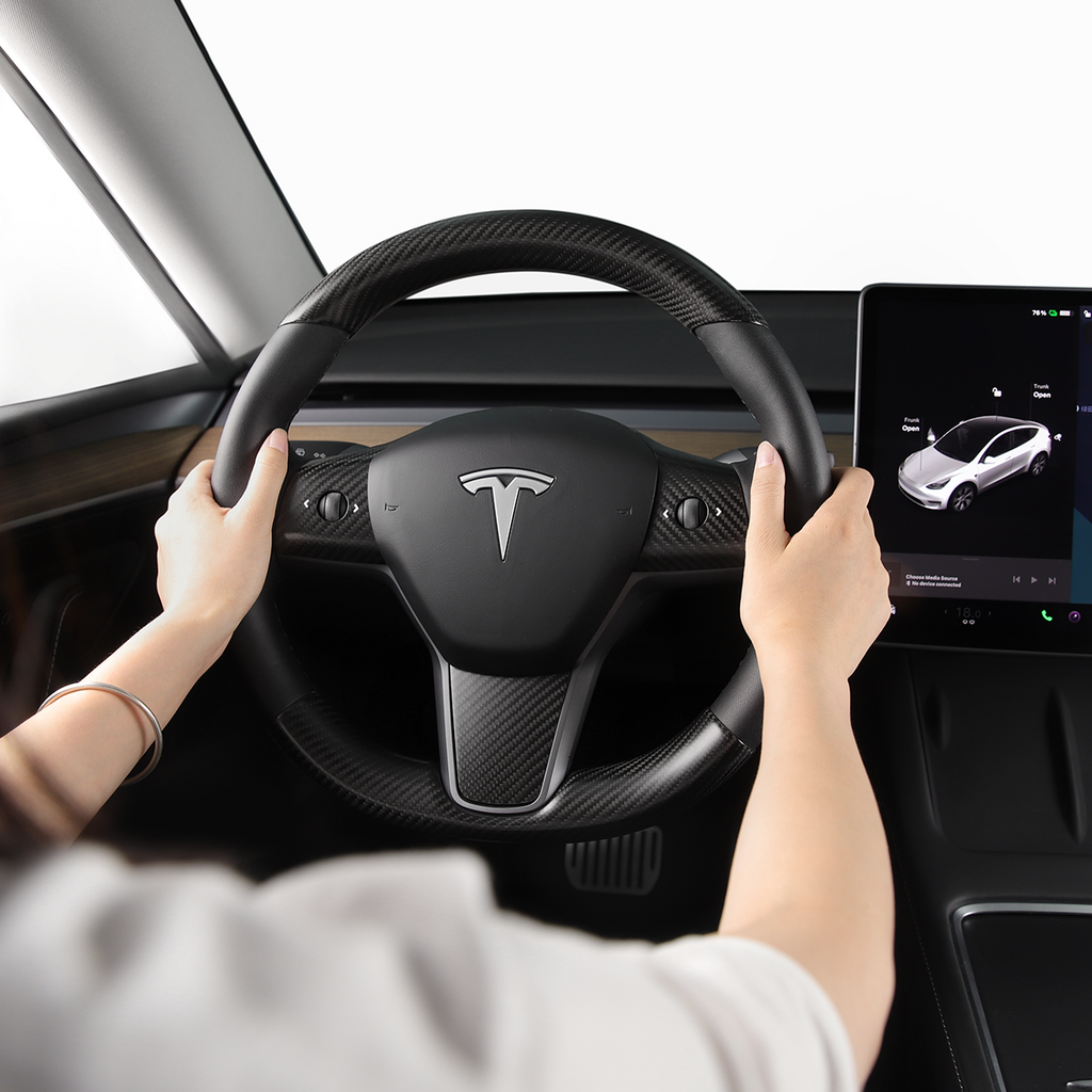 Real Carbon Fiber Steering Wheel Cover for Tesla Model Y Model 3